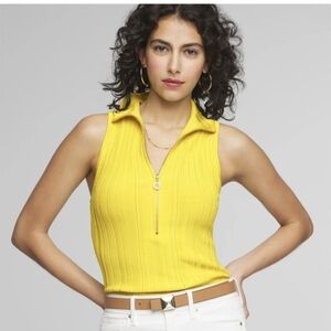 White House Black Market Half Zip Rib Halter Sweater Yellow Size Large Worn Once